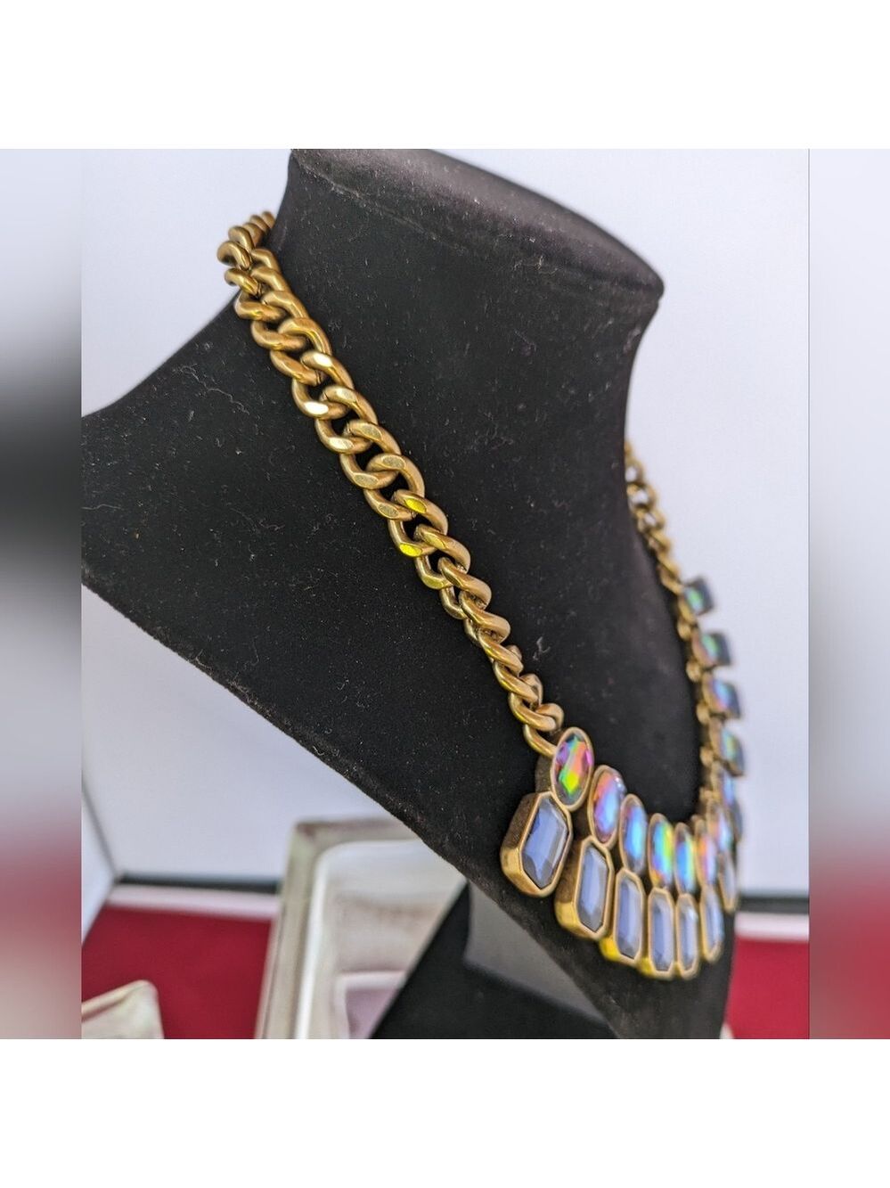J.Crew Ombre Crystal Drop Necklace Multi Color Light Gold Ox Plated - Picture 8 of 11